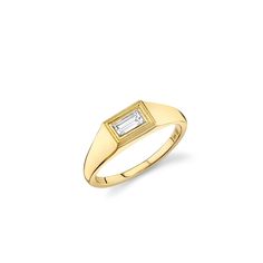 Gold & Diamond Fluted Baguette Signet Ring - Sydney Evan Fine Jewelry Formal Diamond Signet Ring With Baguette Cut, Formal Baguette Cut Diamond Signet Ring, Luxury Baguette Cut Signet Ring For Formal Occasions, Modern Diamond Signet Ring With Baguette Cut, Classic Gold Ring With Baguette Diamonds, Gold Emerald Cut Signet Ring With Single Diamond, Timeless Baguette Cut Signet Ring For Anniversary, Formal Yellow Gold Diamond Ring With Baguette Diamonds, Timeless Baguette Cut Diamond Ring