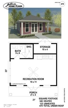 the floor plan for a small house with two bathrooms and one bedroom on each side