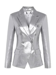 Silver Blazer, Faux Leather Blazer, Clothing Staples, Vegan Leather Jacket, Blazer Designs, Elegant Chic, Blazer Outfits, Office Casual, Leather Blazer