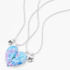 Claire's Best Friends Glitter Tie-Dye Split Heart Necklaces - 2 Pack Friendship Necklaces For 2, Bff Necklaces For 2, Best Friend Necklaces For 2, Bestie Necklaces, Bff Forever, Heart Retro, Bff Necklace, Half Heart, Bff Jewelry