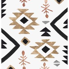 a black and white pattern with gold accents on the bottom, along with other geometric shapes