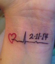 a small wrist tattoo with a heart and heartbeat