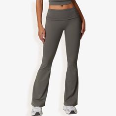 Enjoy comfort and style with the Anna-Kaci Women's Flared High Waist Yoga Pants. Designed with a flattering high waist and flared leg silhouette, these pants offer a sleek and comfortable fit perfect for yoga, workouts, or everyday wear. The stretchy, breathable fabric provides flexibility and ease of movement, while the high waistband ensures a secure fit during activities. Whether you pair them with a crop top or casual hoodie, these versatile pants make a great addition to any active or casua Comfortable Full-length Yoga Pants With 4-way Stretch, Versatile Full-length Yoga Pants With Comfort Waistband, Full-length Yoga Pants With 4-way Stretch And Light Support, Gray Non-stretch Yoga Pants, Comfort Stretch Full-length Yoga Pants With Side Pockets, High Waist Yoga Pants, Flared Leggings, Flare Leg Pants, Flare Leggings