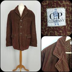 "CP Company Sportswear coat/jacket in brown 100% cotton corduroy  Unsure of decade but looks 90s in style  Size label says 52, this is EU/UK 42\" Chest. Measurements when laid flat Underarm to underarm approx 25½\" Length from shoulder to hem approx 31½\" Sleeve from shoulder to cuff approx 25\" Underarm to cuff approx 18\". Across top of shoulders seam to seam approx 21\"" Brown Single-breasted Cotton Blazer, Brown Long-sleeved Cotton Sport Coat, Brown Cotton Sport Coat With Pockets, Brown Cotton Long Sleeve Sport Coat, Brown Cotton Sport Coat, Brown Single Breasted Cotton Sport Coat, Brown Cotton Blazer With Patch Pockets, Brown Single-breasted Cotton Sport Coat, Brown Cotton Winter Sport Coat