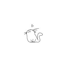 a black and white drawing of a cat with a heart on it's back