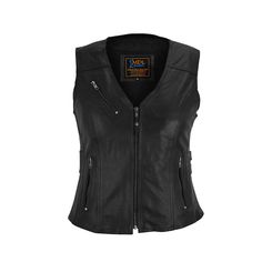 Women's leather vest, biker vest, motorcycle, club vest, chopper vest, rocker vest, hooded vest, vest, vest with buckle and zipper Crafted from premium leather, this black motorcycle vest offers the perfect blend of style and functionality for the female rider. Side laces ensure a comfortable, adjustable fit, while leather braided details add a touch of vintage flair. Designed for a cool, confident look, the vest features a collarless, sleeveless and single-breasted silhouette. Interior pockets Black Sleeveless Biker Outerwear, Punk Style Sleeveless Vest For Biker Events, Biker Style Vest Outerwear For Biker Events, Biker Style Vest For Biker Events, Black Biker Vest With Zipper Closure, Punk Style Winter Vest For Biker Events, Black Fitted Moto Vest, Biker Style Sleeveless Vest For Streetwear, Winter Biker Sleeveless Vest