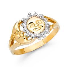 New, Real 14k Yellow White Gold Moon Sun Ring 4 5 6 7 8 9 10 Item#001851-24 Moon Sun Ring, Sun And Moon Ring, Sun And Moon Rings, Sun Ring, Moon Sun, Moon Ring, Gold Moon, Womens Jewelry Rings, 9 And 10