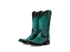 Corral Boots L2059 - Women's Boots : Turquoise/Grey : Flaunt a stylish appeal with every step you take wearing Corral Boots L2059 Boots. Leather upper. Leather lining and insole. Curved top. Pull-on closure. Pull straps. Elaborate design on upper and shaft. Block heel. Squared toe. Leather and rubber outsole. Imported. Measurements: Heel Height: 1 1 4 in Weight: 1 lb 6 oz Circumference: 13 in Shaft: 11 1 2 in Product measurements were taken using size 9, width B - Medium. Please note that measur Western Green Snip Toe Boots, Fitted Snip Toe Boots With Rubber Sole, Green Western Ankle Boots, Green Western Style Ankle Boots, Green Leather Western Boots, Fitted Green Snip Toe Boots, Green Casual Boots With Snip Toe, Casual Green Boots With Snip Toe, Western Boots With Snip Toe And Removable Insole