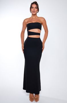 Take their breath away in the Milia maxi, designed in our stretchy, slinky fabric that's double layered to snatch you in all the right places. A strapless neckline and slash details to the body completes the look. 



Colour: Black.

Stretch slinky fabric.

Fully lined.

Strapless neckline.

Slashed style cut outs to body.

Hugs the figure.

Invisible zip fastening.

Maxi length.

Model is an XS and is wearing an XS.

 Size: XS, S, M, L, XL, XXL Elastane Maxi Dress For Prom, Stretch Cutout Maxi Dress For Night Out, Chic Strapless Maxi Dress In Elastane, Black Elastane Tube Top For Party, Chic Strapless Maxi Dress With Cutout, Fitted Bandeau Maxi Dress For Gala, Fitted Cutout Maxi Dress For Prom, Bandeau Party Dress In Elastane, Strapless Stretch Elastane Maxi Dress