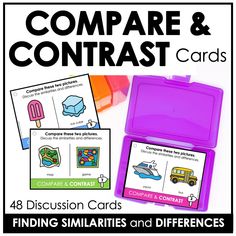 Compare and Contrast - ESL Speaking Cards - Finding Similarities & Differences - Hot Chocolate Teachables Speaking Cards, Esl Printables, Map Games, Speaking Practice, Core Vocabulary, Vocabulary Games, Speech Activities, Similarities And Differences, Question Cards