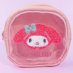 This kawaii pouch is perfect for storing your small travel essentials! It features a cute embroidery of My Melody on a mesh fabric that allows you to see what's inside. My Melodi, Mesh Pouch, Kawaii Bags, Packing Bags, Cute Embroidery, Rilakkuma, Sanrio Characters, My Melody, Cute Bags