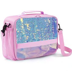 PRICES MAY VARY. ❤️Premium Material: Made of the highly durable 600D Polyester,non-toxic food safe PEVA lining and strong sturdy zippers.The reversible sequin on the front of lunch bag make it reflect different color in the sun,glitter and vibrant .Superior fabrics and detailed finishes make this high-quality kid lunch box durable .Ideal for kids 3+. ❤️Insulation & Easy-clean: Internal insulated material of the toddler lunch box is super easy to wipe clean and leak-proof. Keep your food and drin Pink Portable Lunch Bag For School, Rectangular Pink Lunch Bag For School, Pink Rectangular School Lunch Bag, Cute Pink Lunch Box For Back To School, Pink Lunch Box For Back To School Gift, Rectangular Pink School Lunch Bag, Pink Portable Rectangular Lunch Box, Cute Pink Lunch Bag For Back To School, Playful Pink Lunch Bag For Back To School