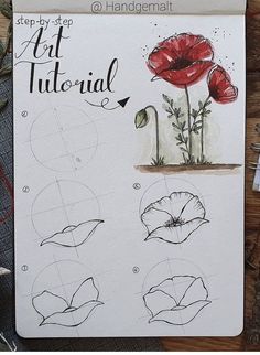 a drawing book with drawings of flowers and leaves on it's cover that says step - by - step art tutorial