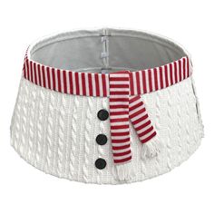 a red and white knitted snowman hat