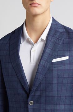 A smart plaid patterns a sport coat tailored from virgin wool and framed with notched lapels for timeless sophistication. 29 1/2" length (size 42R) Notched lapels Nonfunctional four-button cuffs Chest welt pocket; front flap pockets Side vents Partially lined, with taped seams 100% virgin wool Dry clean Made in Turkey Hugo Boss/BOSS/HUGO has received the Fair Labor Association accreditation, which signifies that the company has effective systems and procedures in place to successfully uphold fai Supply Chain, Sport Coat, Plaid Pattern, Medium Blue, Flap Pocket, Welt Pocket, Hugo Boss, Dry Clean, Nordstrom