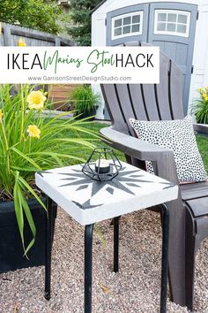 an outdoor table and chair with the words ikea morning shack on it