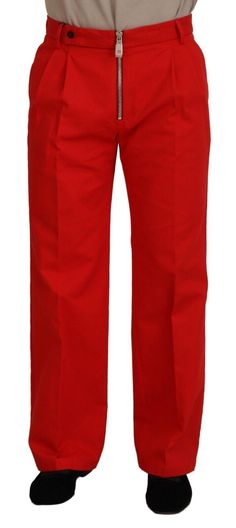 Dolce & Gabbana Straight Fit Cotton Pants1 Red Fitted Dress, Red Dress Pants, Italy Logo, Men Trousers, Fit Men, Dolce E Gabbana, Fashion Website, Cotton Logo, Guess Jeans