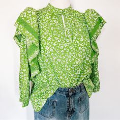 Brand New With Tags, Who What Wear Green And White Shamrock Ruffle 3/4 Sleeve Blouse. Key Hole Front, Turtle Neck. Size Large- Measurements Provided. More Photos Available Upon Request. Bundle Multiple Items To Save! Free Shipping Available On All Bundle Orders $60+ Green Top With Ruffle Sleeves And Floral Print, Green Ruffle Sleeve Top With Floral Print, Green 3/4 Sleeve Blouse For Fall, Green Floral Print Blouse With Ruffle Sleeves, Green 3/4 Sleeve Top For Day Out, Green Top With 3/4 Sleeves For Day Out, Summer Ruffle Blouse With 3/4 Sleeves, Summer Blouse With Ruffles And 3/4 Sleeves, Chic 3/4 Sleeve Spring Blouse