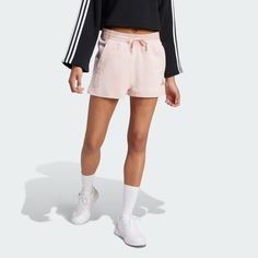 adidas ALL SZN French Terry Shorts - Pink | Women's Lifestyle | adidas US Adidas Athleisure Bottoms With Built-in Shorts, Casual Bottoms With Built-in Shorts For Jogging, Adidas Sporty Bottoms With Built-in Shorts, Adidas Athleisure Bottoms, Sportswear Shorts With Three Stripes For Spring, Spring Sportswear Shorts With Three Stripes, Adidas Athleisure Shorts For Spring, Sporty Stretch Bottoms With Adidas Logo, Sporty Short Bottoms With Three Stripes