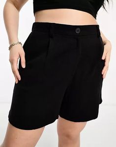 ASOS DESIGN Curve dad short with linen in black | ASOS Black High-waisted Bermuda Shorts With Pockets, Black Bermuda Shorts With Pockets For Spring, Black Bermuda Shorts With Pockets For Work, Spring Black Bermuda Shorts With Pockets, Black Shorts With Pockets And Short Inseam, Black Bermuda Shorts For Workwear In Summer, Dad Shorts, Asos Curve, Black Shop