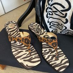 Vince Camuto Summer Sandals. Multi Print Cheetah And Zebra. Kitten Heel. Leather. Nib Size 9.5 Heel Height 2” Comes In Its Box Brown Sandals For Vacation Medium Width, Brown Medium Width Sandals For Vacation, Brown Slip-on Heels For Vacation, Brown Sandals For Vacation, Medium Width, Brown Slip-on Sandals Medium Width, Brown Medium Width Slip-on Sandals, Leopard Print Open Toe Leather Heels, Chic V-neck Dress With Zebra Print, Chic 4-inch Leopard Print Heels