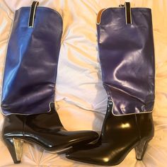 Emporio Armani Boots Size 38 Black/Blue With Silver Trim. Small Heel. Condition Is Brand New And Never Worn. Genuine Leather And It’s A Narrow Boot. Evening Boots With Leather Lining And Snip Toe, Evening Heeled Boots With Leather Lining And Snip Toe, Evening Heeled Boots With Snip Toe And Leather Lining, Evening Patent Leather Heeled Boots With Almond Toe, Patent Leather Almond Toe Evening Boots, Evening Patent Leather Boots With Almond Toe, Formal Patent Leather Heeled Boots With Leather Sole, Almond Toe Patent Leather Boots For Evening, Evening Calf Leather Boots With Low Heel