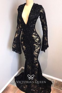 Elaborate Costumes, Black Mermaid Prom Dress, Black Lace Prom Dress, Dress Amazon, Mermaid Prom Dresses Lace, Long Sleeve Prom, Prom Dress Styles, Unique Prom Dresses, Black Wedding Dresses