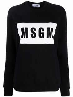 Black/white cotton logo-print cotton sweatshirt from MSGM featuring ribbed detailing, logo print at the chest, crew neck and long sleeves. | MSGM Logo-Print Cotton Sweatshirt Detailing Logo, Favorite Sweater, Cotton Logo, Logo Print, White Cotton, Printed Cotton, Sweater Top, Sweater Outfits, Fashion Branding