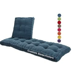 an image of a blue futon mattress with six colors on the bottom and one side