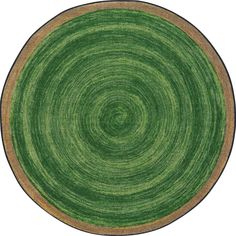 a circular rug with green and brown colors