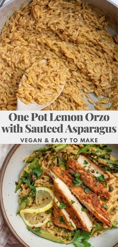 one pot lemon orzo with sauteed asparagus, vegan and easy to make