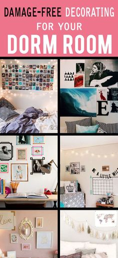 a collage of pictures with text that reads how to decorate for your dorm room