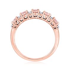 Ross-Simons - 1.00ct t. w. Morganite, .16ct t. w. Diamond Ring in Gold. Size 6. Here's something to pink about: morganites are a stunning choice! Our ultra-feminine ring flaunts 1.00 ct. t. w. oval morganites that shimmer alongside .16 ct. t. w. round diamond stations. Crafted in polished 14kt rose gold for a blushing monochromatic moment. 1/4" wide. Diamond and morganite ring. Morganite Wedding Band, Ultra Feminine, Morganite Ring, Morganite, Buy 1, Round Diamond, Round Diamonds, Wedding Bands, Diamond Ring