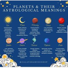 the planets and their astrological meanings for children's astronomy class, with stars in the background