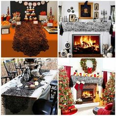 a collage of pictures with fireplaces and christmas decorations