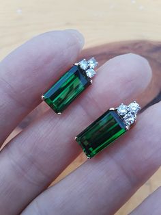 "ATTENTION BUYERS.. PLEASE READ ANNOUNCEMENT IN MY SHOP. it's very important information there about purchasing items. Must purchase thru Etsy only, NOT from \" Offsite ads\"Absolutely Stunning 14k Yellow Gold, Diamond, Natural Green Tourmaline Earrings . Perfect Vintage Pre Owned Condition. all sales are final no return Some pics ENLARGED to see details. Matching Pendant AVAILABLE.ATTENTION BUYERS ALL ITEMS FROM MY SHOP MUST BE PURCHASED STRAIGHT FROM ETSY, NOT FROM OFFSITE ADDS  All orders purchasing from Google and others will be cancelled" Elegant Tourmaline Earrings For Formal Occasions, Luxury Tourmaline Earrings As Gift, Classic Green Diamond Cut Earrings, Luxury Tourmaline Earrings For Gift, Elegant Green Tourmaline Earrings, Green Multi-stone Diamond Earrings, Multi-stone Emerald Earrings For Gift, Green Emerald-cut Earrings With Diamond Accents, Luxury Green Diamond-cut Earrings