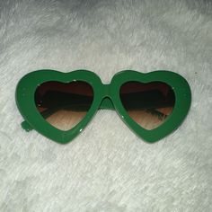 Green Heart-Shaped Sunglasses Fancy Shades Never Worn / Brand New Green Sunglasses, Heart Shaped Sunglasses, Colored Sunglasses, Sunglasses Accessories, Women Accessories, Sunglasses, Green, Women Shopping, Color