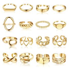 PRICES MAY VARY. CHIC CHUNKY RINGS SET--You will get 16 different styles of chunky rings, dome rings, croissant rings, signet rings and more. It's delicate and slightly chunky,but it won't feel heavy on your finger.They can be worn individually or stacked for your everyday needs. ADJUSTABLE GOLD RING SIZE-- All gold rings are open design,which can be fine-tuned from size 6 to size 9,adjustable size for easy wearing. You can wear them individually or stacked,adjust the size to fit your different Rings Signet, Dome Rings, Stackable Ring Sets, Open Rings, Media Luna, Signet Rings, Stainless Steal, Womens Jewelry, Chunky Rings