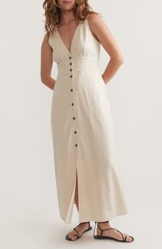 Marine Layer Camila Sleeveless Hemp Blend Maxi Dress | Nordstrom Solid Maxi Dress, Bridal Outfit, Marine Layer, Made Clothing, Button Dress, Sleeveless Maxi Dress, White Maxi Dresses, Comfortable Dress, Toddler Girl Outfits