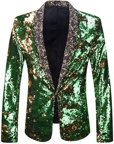 This men's blazer is the perfect addition to any wardrobe. Crafted from a luxurious polyester blend, it features a stylish two-color design with gold and royal blue sequins for a sophisticated, sparkling look. It is lightweight and comfortable, making it ideal for formal or casual occasions. Button closure Machine Wash 1, two colors Sequins for one item. you can change it to be another color by yourself. 2, Suitable for: stage, bar, wedding, party and so on. 3, WASH IN WATER or dry-clean. DON'T Long Sleeve Sequined Suits For Night Out, Sequined Long Sleeve Suits For Night Out, Sequin Long Sleeve Suits For Night Out, Fitted Sequin Blazer For Costume Party, Sequined Long Sleeve Suit For Night Out, Party Suits With Sequins And Long Sleeves, Sequined Long Sleeve Party Suits, Tailored Long Sleeve Blazer For Party Season, Tailored Gold Suit For Party