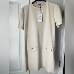 Brand New Zara Off White Dress With Gold Buttons White Dress With Gold, Tiger Mist Dress, Off White Dress, White Stripes Shirt, Off White Dresses, Athletic Dress, Cotton Dress Summer, Striped Shirt Dress, Green Mini Dress