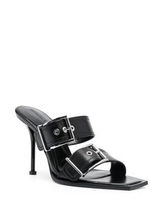 buckle-detail sandals from Alexander McQueen featuring black, calf leather, buckle detail at the toe, branded insole, high stiletto heel and square toe.Heel 4,1 in / 10,5 cm; Platform 0,4 in / 1 cmGender: WOMENMaterial: OUTER: CALF LEATHER 100% SOLE: CALF LEATHER 100% LINING: CALF LEATHER 100%Color: BLACKMade in: ITProduct ID: 709990WHSWD1081*Import tax/duty will be calculated at checkout (If applicable) Elegant Black Women, Genuine Leather Sandals, Leather Cap, Sandals Brands, Designer Sandals, 4 In 1, Leather Buckle, Sandals Black, Roberto Cavalli