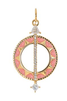 MONICA RICH KOSANN-Large Pink Sundial Charm-YELLOW GOLD Luxury Pink Round Pendant Jewelry, Monica Rich Kosann Jewelry, Monica Rich Kosann, Pearl Jewels, Gold Outfit, Pink Enamel, Fine Jewels, White Diamonds, Diamond White