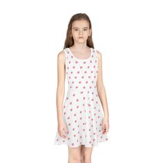 Made for those easy-going summer days, this sleeveless sundress is the perfect way to celebrate fine weather. Its chic style with the A-line cut, mid-length, round neckline keeps it breathable while the eight different sizes enable girls from the age of 2 and above to look their absolute cutest. Made with 95% polyester and 5% spandex for silky comfort.  .: Material: 95% polyester, 5% spandex\n.: Medium fabric (6.5 oz/yd² (220 g/mn.: Sewn-in label\n.: Mid-length\n.: A-line cut     2T 3T 4T 6T S M Sleeveless Sundress, White Sleeveless, Easy Going, Style Chic, Dress Clothes For Women, Pink Flower, Summer Days, Pink Girl, Mid Length