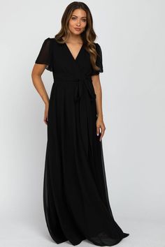 Black Chiffon Short Sleeve Maternity Maxi Dress – PinkBlush Chiffon V-neck Maxi Dress With Tie Waist, Short Sleeve Faux Wrap Party Dress, Party Dress With Faux Wrap And Short Sleeves, Short Sleeve Tie Waist Wrap Dress For Party, Short Sleeve Wrap Dress With Tie Waist For Party, Party Wrap Dress With Tie Waist And Short Sleeves, Evening Wrap Dress With Short Sleeves And Faux Wrap, Flowy Belted Maxi Dress For Party, Chiffon Belted Dress For Party