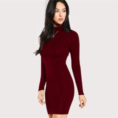 This lovely chic dress is perfect in and out of the office. Featuring long sleeves and a turtleneck falling mid-thigh. Pair with a blazer for an Office Chic look or pair with statement jewelry and heels for a night on the town. Made with a rayon and spandex blend for comfort and style. Elegant Winter Formal Bodycon Dress, Sleek Turtleneck Dress For Fall, Fitted Bodycon Dress For Office In Winter, Long Sleeve Mini Dress For Fall Office Wear, Fitted Winter Bodycon Dress For Office, Sleek Long Sleeve Bodycon Dress For Fall, Turtleneck Mini Dress For Date Night, Winter Office Fitted Bodycon Dress, Fall Long Sleeve Sleek Bodycon Dress