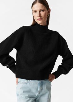 Mock-Neck Sweater Black Knit Sweater Turtlenck, Turtle Neck Sweater Black, Black Sweater Best, Petite Black Sweaters, Black Crewneck Sweater Women, Black Merino Sweater, Best Black Turtleneck Sweater, Black Boatneck Sweater, Noir Sweater