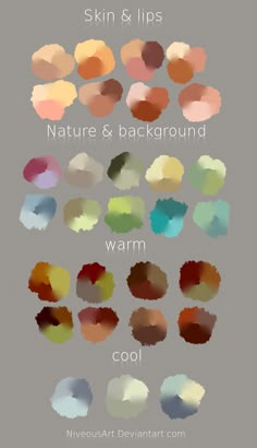 the different shades of skin and lips are shown in this graphic style, which includes warm colors