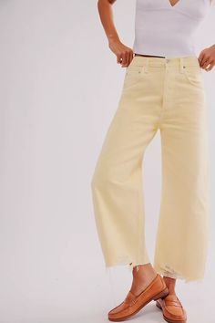 Citizens of Humanity Ayla Raw Hem Crop Jeans | Free People Billabong Free Fall Pant, A Leap Of Faith, Swimwear Store, Fall Pants, Cropped Wide Leg Jeans, Cropped Wide Leg Pants, Denim Day, Mellow Yellow, Citizens Of Humanity