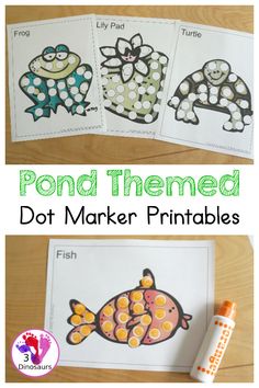 Free Pond Dot Markers Printables for Tot & Preschool - with several pond animals that go great with the book Jump Frog Jump - a fun set of fine motor mats - 3Dinosaurs.com #dotmarker #doadot #pondforkids #preschool #totschool #tot #3dinosaurs Pond Life Preschool Activities, Pond Preschool, Koala Room, Pond Life Theme, Pond Crafts, Makers Space, Dot Marker Printables